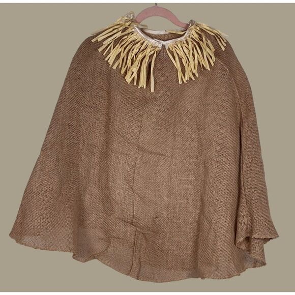 Scarecrow Burlap Cape & Hat Costume Set With Patchwork One Size Fits Most Adults - Picture 3 of 4
